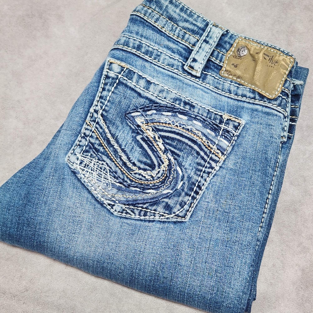 Silver Jeans Co Twisted Bootcut Medium Wash Distressed Denim Jeans W30 L33